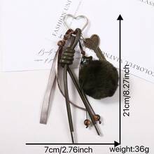 1pc Y2K Coquette Heart Keychain, Leopard Ribbon Pom Pom Bag Charm, Aesthetic Purse Decoration Gift For Her - Multicolor - View 11