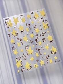 1Sheet Y2K Rhinestone‑Accented Gold Hot‑Stamping Star Self‑Adhesive Nail Stickers, Leopard Spot Mix, Mixed Multi‑Size, DIY Nail Decorations For Daily Party Holiday - Multicolor - View 3