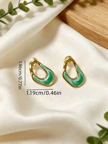 Anting Hoop Enamel Tidak Beraturan Stainless Steel Wanita, Desain Geometris Unik, Hipoalergenik & Tidak Luntur, Perhiasan Telinga Modis untuk Pemakaian Sehari-hari - MultiWarna - View 7
