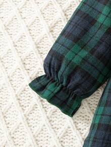 Baby Girl Autumn/Winter Versatile Simple Christmas Green Plaid Long Sleeve Dress - Green - View 5