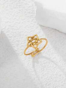 LIKGREAT 1pc Bohemian Vintage Floral Embossed Stainless Steel Adjustable Open Ring, Versatile Unisex Gift - Fashion Series - View 6