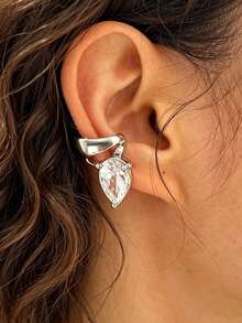 Simple Exquisite Charming Water Drop Cubic Zirconia Copper Ear Clips Without Piercings Left/Right Ear Designs, Earrings For Women Jewelry - Silver - View 11