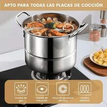 Juego de Ollas 14 Piezas con Vaporeras, Tapas de Vidrio, Tetera y Cucharón, Batería de Cocina Completa para el Hogar - Ver 3