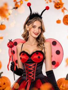Ladybug Wings And Headband Set, Insect Theme Costume Accessories, Suitable For Halloween And Costume Party, Multiple Carnival Dress-Up Props - Red - View 4
