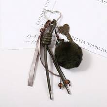 1pc Y2K Coquette Heart Keychain, Leopard Ribbon Pom Pom Bag Charm, Aesthetic Purse Decoration Gift For Her - Multicolor - View 12