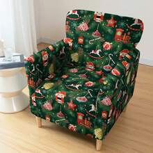 1pc Christmas Print Elastic Small 5-Piece Chair Cover, Single Seat Dust-Proof Sofa Cover For Living Room And Bedroom, All Season - Multicolor - View 8