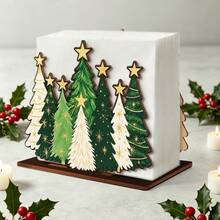 1pc Christmas Wooden Napkin Holder, Five Geen And Three White Christmas Tree Tabletop Napkin Dispenser, Xmas Holiday Dinner Table Decor, Festive Home Kitchen Party Decoration Christmas Gift - Christmas Tree - View 4