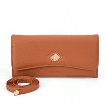 Women's Phone Wallet Clutch Bag With Detachable Shoulder Strap, Simple Long Wallet - Brown - View 3