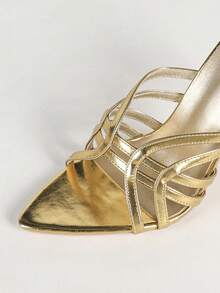Women's Gold European Style Hollow Strap Pointed Toe Open Toe Stiletto High Heels, Fashion Party Evening Shoes - Gold - View 3