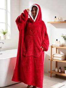 1pc Oversized Wearable Hoodie Blanket, Loose Fit, Super Soft Warm Fleece Hooded Robe, Front Apple-Shaped Pocket, Large Pocket Design, Unisex, Perfect Gift Choice, Comfortable Home Leisure Wear, Sofa Lounge And Holiday Gift Choice, Bathroom Decor - Multicolor - View 9