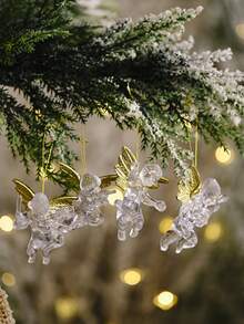 4pcs Clear Acrylic Angel Christmas Ornaments,Golden Wing Cherub Hanging Pendants For Xmas Tree Decor Transparent Angel Pendants For Christmas Tree - Multicolor - View 2