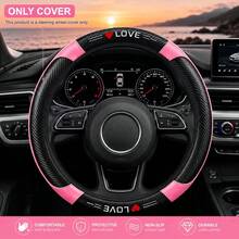 1PC Car Steering Wheel Cover, Heart & Letter Print, PU Leather Patchwork Design, 15inch, All Season, Elastic Without Inner Ring, Easy To Install - Multicolor - View 2