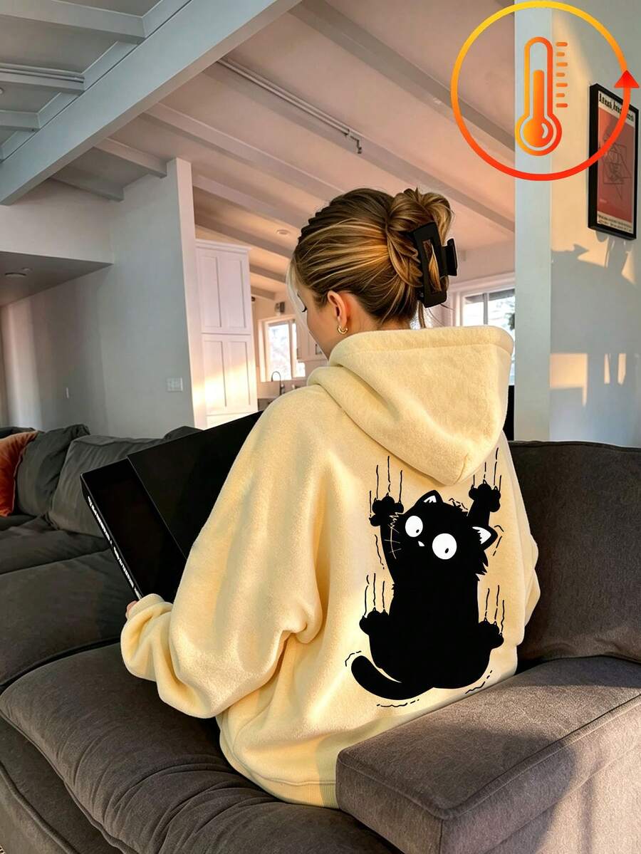 Tween Girl Fun Print Sweatshirt, Warm & Comfortable Thermal Lined Pullover Sweatshirt For Autumn/Winter - Apricot - View 1