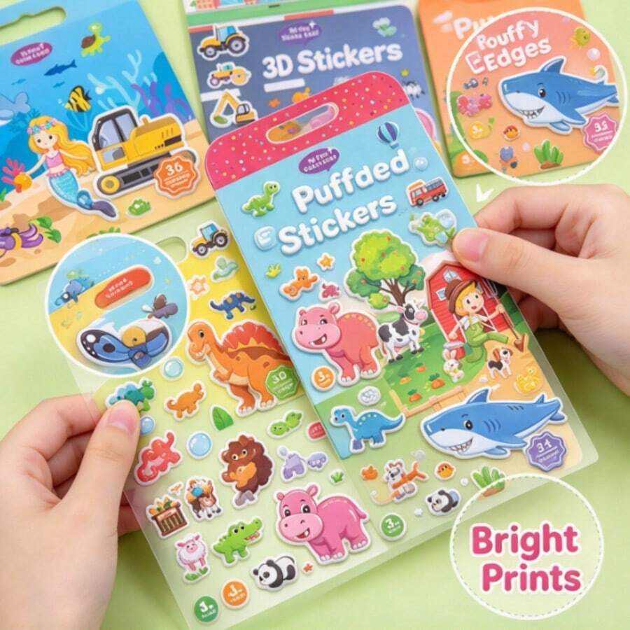 Handheld Cartoon 3D Bubble Sticker Book Set, Multi-Theme Rich Patterns, Soft Stickers Reusable, Develop Children's Hands-On Ability, Parent-Child Interactive Fun Desktop Toy, Creative Gift For Birthday Holiday Party - Multicolor - View 1