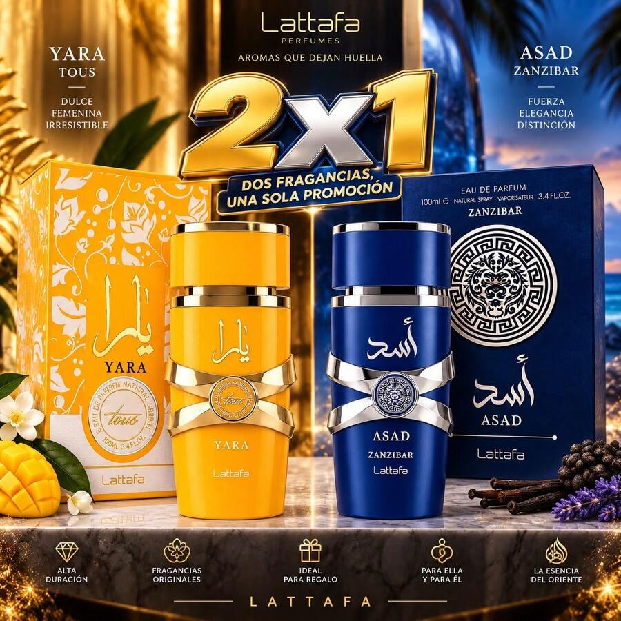 2x1 Perfumes Árabes Lattafa 100ML – Yara Tous + Asad Zanzibar - Gourmets cálidos y dulces - Ver 1