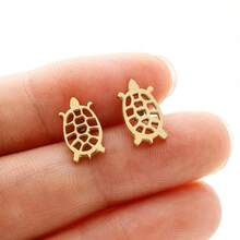 1 Pair Hollow Turtle Earrings Stainless Steel Cute Sea Animal Ear Jewelry Tiny Tortoise Earrings Gift For Animal Lovers - GED367 - View 8