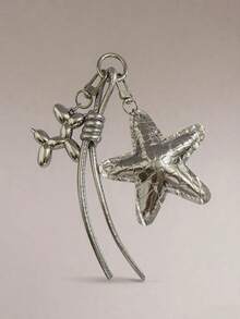 Cross-Border Silver Textured Star Keychain, Cute Balloon Dog Heart Pendant, Bag Decoration Charm, Backpack Handbag Accessory - Multicolor - View 8