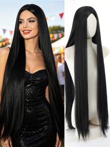 40"Long Black Wig For Women Straight Middle Part Synthetic Wig For Cosplay Halloween - Multicolor - View 1