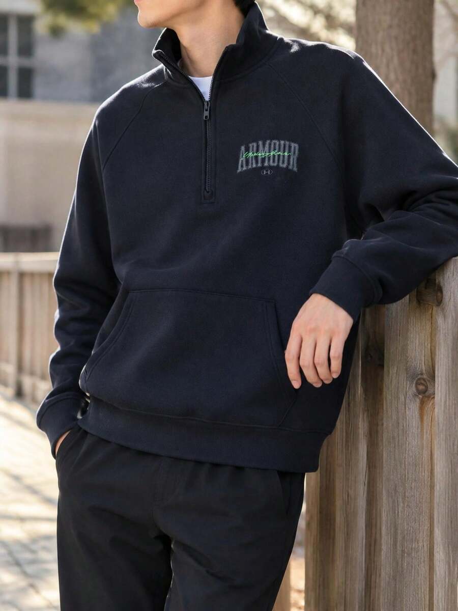 Under Armour Men's APAC EF Fleece Graphic 1/4 Zip Stand Collar Half-Zip Casual Pullover Sweatshirt 6010179-001 - Black - View 1