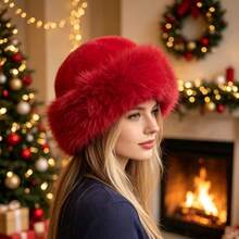 3pcs Vintage Faux Fur Christmas Hats, Thick Plush Trim Holiday Party Atmosphere Warm Hats - Multicolor - View 4