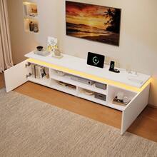 MDF TV Cabinet / TV Stand In Minimalist Style / TV Bench With Cabinets And Open Compartments For Living Room / Timer Function / With LED Lighting / Suitable For Apartments Or Living Rooms, 180 X 35 X 42 Cm, White - White - View 2