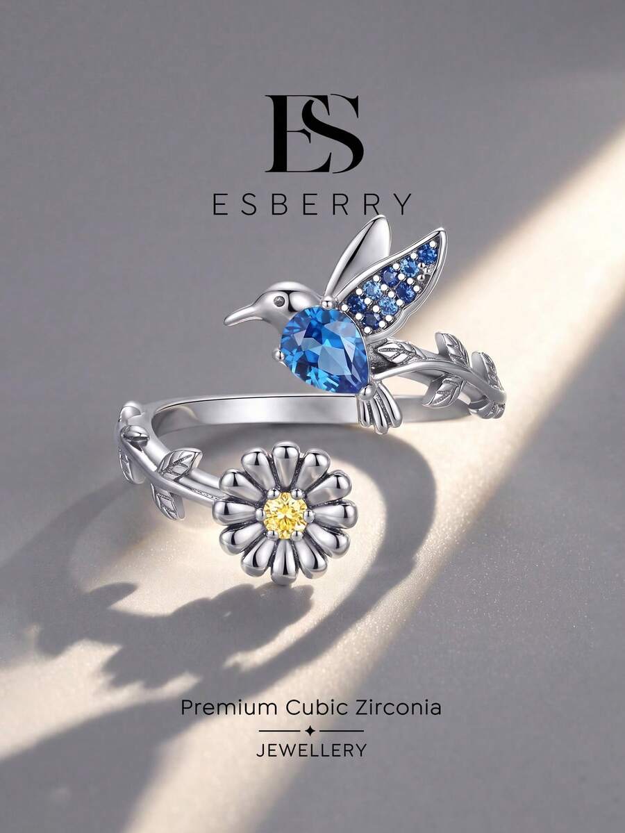 1pc Hummingbird & Daisy Open Ring Women's Jewelry, Suitable As Party Gift, Daily Wear Or As A Gift - Hummingbird Daisy Ring - View 1
