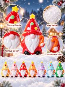5PCS Christmas Gonk Figurines, Colourful ABS Gnome Decorations With Star Hats And Candy Canes For Tabletop Shelf Mantel And Festive Home Decor - Macaron Elf - View 2