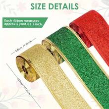 1/2/3 Rolls Classic Christmas Glitter Metallic Ribbon, 1.5 Inch Wide Multi-Purpose Holiday Craft Ribbon, Suitable For Christmas Holiday Decoration, Christmas Tree Decoration, Christmas Gift Wrapping And Christmas Bow Wreath Making (197 Inches Long) - Multicolor - View 8