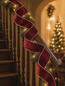 1 Roll Multi-Size Burgundy Silky Premium Christmas Tree Velvet Ribbon, Red With Gold Edge, Satin DIY, Suitable For Holiday Decoration, New Year, Valentine's Day, Christmas Tree Decoration, Gift Bow Packaging Crafts - Multicolor - View 6