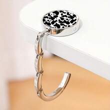 2D Leopard Print Black & White Geometric Zinc Alloy Wallet Hook, Casual Style Folding Handbag Hook, Portable Desktop Bag Holder, Suitable For Home And Retail Use - Multicolor - View 13