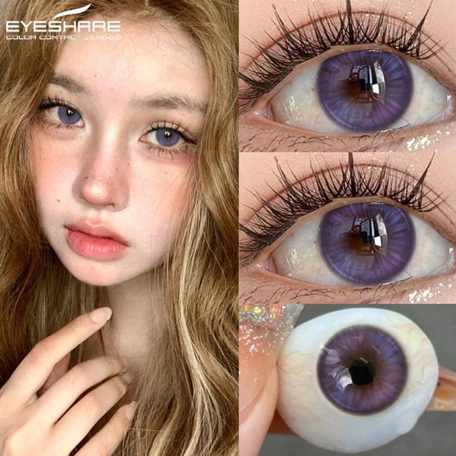 Eyeshare 1 對彩色隱形眼鏡 自然柔軟 化妝紫色隱形眼鏡