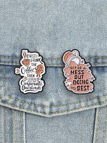 QIHOO 1pc Funny Coffee Slogan Enamel Brooch, Cute Coffee Cup Quote Lapel Pin Badge, Suitable For Backpack, Denim Jacket Decoration, Jewelry Gift - Multicolor - View 2