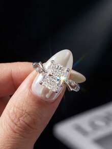 1pc Moissanite Ring, Elegant 2CT Vine Rectangular Solitaire Ring, Suitable For Women's Party And Daily Wear - Branching Rectangular Ring - 2CT - View 7