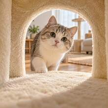Estructura de escalada para gatos: robusta y duradera; un juguete para interiores apto tanto para gatitos como para gatos adultos; color beige; ayuda a que la mascota gaste energía; estable. - Beis - Ver 5