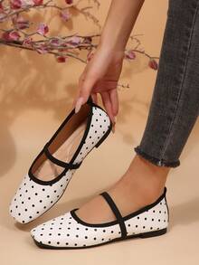 1 Pasang Sepatu Flat Wanita Motif Acak dengan Gesper dan Pita, Cocok untuk Kantor, Liburan, dan Semua Musim - putih pucat - View 6