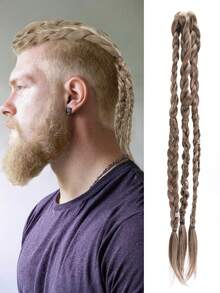 24 Inch Men's Half-Braided Viking Hair, Compact But Not Tight, Long-Term Wear Without Loosening, Matching Color Rubber Band At The End - Multicolor - View 12