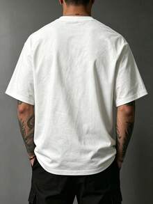 Camvyn Men's Summer Black & White Contrast Color Sporty Casual Print Raglan Sleeve Loose Fit Crew Neck Short Sleeve T-Shirt - White - View 2