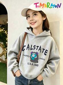 TOMARMON Sweatshirt Hoodie Motif Huruf Karakter Kartun untuk Remaja Perempuan, Lengan Panjang dengan Bahu Longgar, Model Kasual untuk Sehari-hari - Grey - View 5