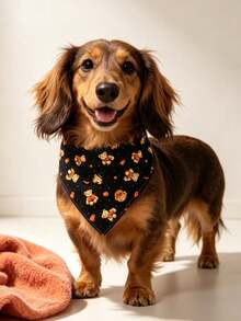 LUCKIE PAL 1pc Cute Bear Print Pet Bandana Triangle Scarf Suitable For Cats And Dogs Indoor And Outdoor - Multicolor - View 4