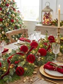 Luxury Flocked Christmas Ornament Set With Exquisite Bow Hanging Decor, Hollow And Pleated Carved Designs, High-Quality Texture, Suitable For Christmas Tree, Wreath, Table And Staircase Decoration, Create A Cozy And Elegant Holiday Atmosphere, 2 Color Options - one-size - View 3
