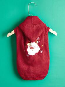 Christmas Dog Hooded Sweater, Embroidered Christmas Tree & Santa Pattern Pet Knit Hoodie With Pom-Pom For Dogs - Multicolor - View 5