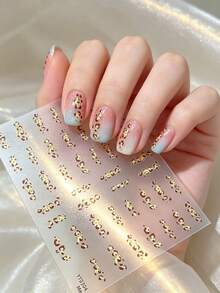 1 Sheet Gold Foil Leopard Print Nail Stickers, Golden Amber Self Adhesive Nail Art Decals, Autumn Winter Nail Decorations - Multicolor - View 1
