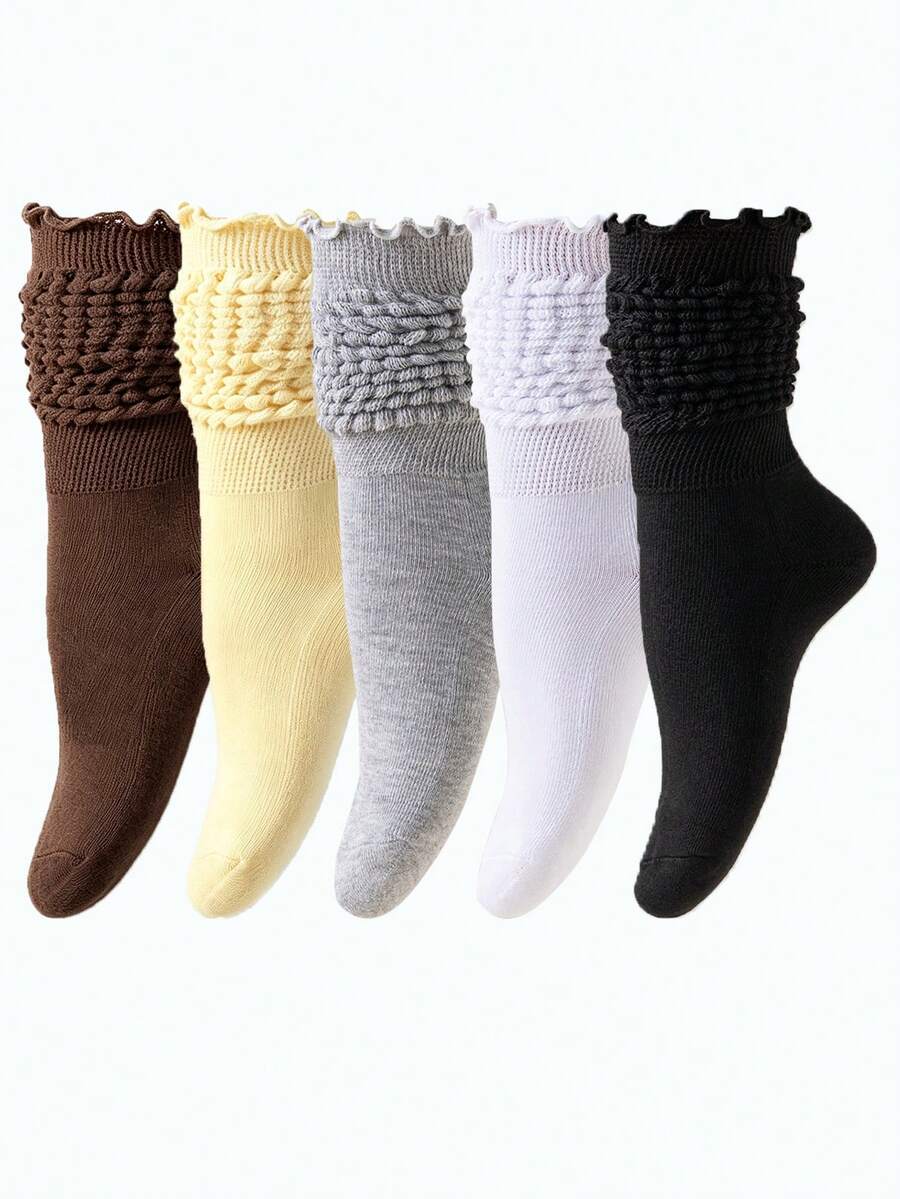5/3/2/1 Pairs Thermal Lined Thickened Women's Autumn/Winter Knee-High Socks, Thick Soft Bottom, Warm Terry Socks, Mid-Calf Socks, Over-The-Knee Socks, Calf Socks, Loose Socks, Ruffle Socks, Indoor Fitness Yoga Socks, Solid Color Sports Dance Floor Socks, Comfortable And Breathable - Multicolor - View 1