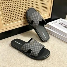 Men's Vintage Floral Print With Gold Metal Bat Decor Hollow Single Strap Slide Sandals, Open Toe Flat Slippers, Piped Stitching Non-Slip Sole, Suitable For Spring/Summer Business Office Commute Casual Daily Outdoor Wear - Black - View 5