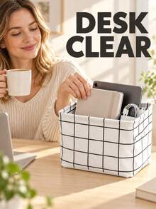Polka Dot Storage Box With Handle, Foldable Storage Basket, Modern Open-Top Organizer, Polyester Canvas Material, Suitable For School, Office, Vanity, Room Decor, Home Decor, Cosmetics, Handicrafts, Shelf Basket, School Supplies - Multicolor - View 2