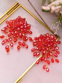 1 Pair Elegant Red Crystal Bridal Shoe Buckles, Handmade Detachable Shoe Flowers For Wedding Banquet High Heel Shoes Decoration - Red - View 3