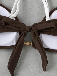 Spring/Summer New Colorblock Bikini With Metal Ring Trim, Vacation Party Swimsuit - Multicolor - View 4