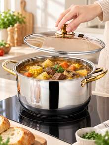 Panci Kukus Stainless Steel dengan Pegangan Ganda, Panci Kukus dan Masak Tebal dengan Tutup Kaca, Panci Sup Kapasitas Besar untuk Penggunaan di Rumah, Kompatibel dengan Kompor Gas dan Induksi, Peralatan Masak untuk Pesta Natal dan Halloween di Rumah - View 4