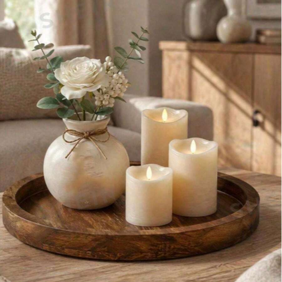 1pc Vintage Wooden Decorative Tray, Round Candle Holder Base, Farmhouse Tabletop Storage Plate, Suitable For Holiday, Birthday, Party Decoration - Brown - View 1