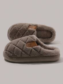Solid Color Men's Soft Sole Plush Slippers, Thermal Lined Indoor/Outdoor Winter Closed-Toe Floor Slippers - Grey - View 5